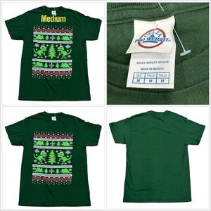 Unisex Medium Dinosaur T-Shirt Ugly Christmas Tee Crewneck Short Sleeve Green